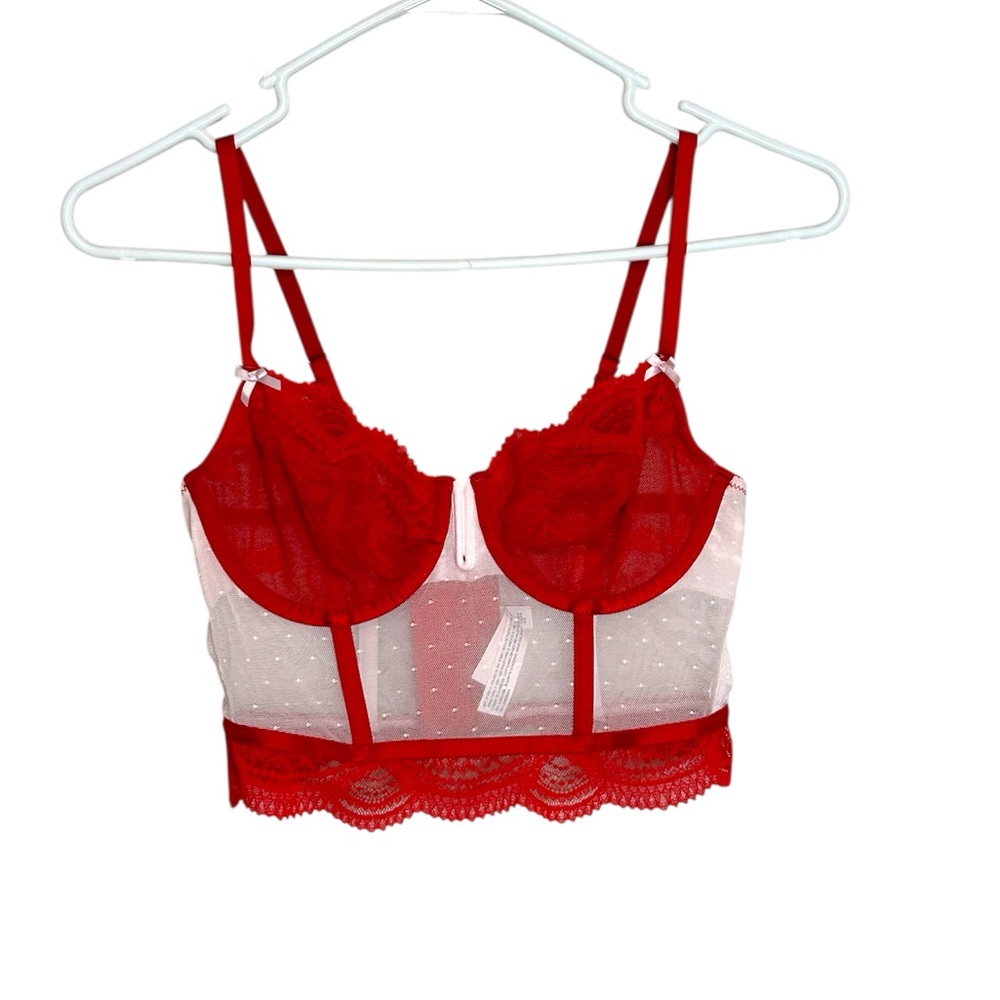 Auden Red & Pink Lace Underwire Bustier Longline Bra Size S NWOT